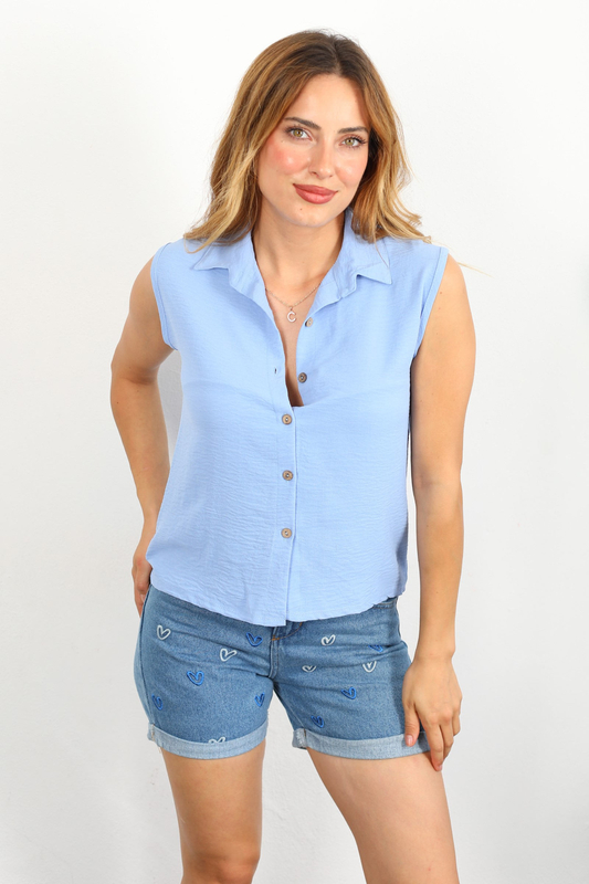 Kolsuz Bebe Mavi Kadın Gömlek - 1
