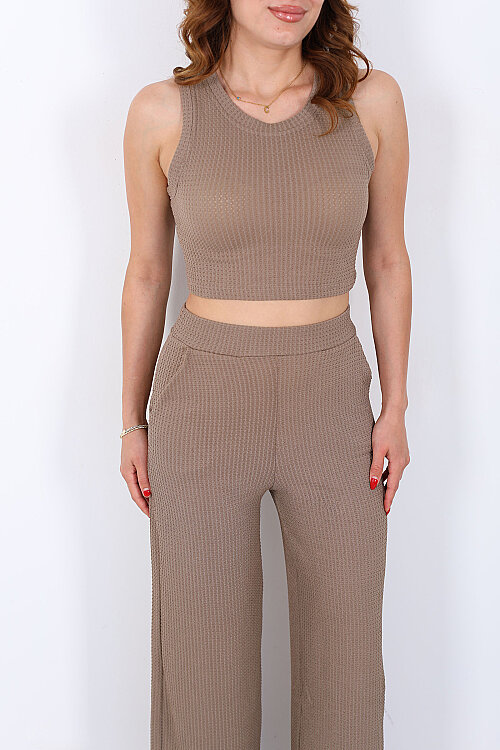 Kolsuz Beli Lastikli Crop- Pantolon Haki Kadın Dragon Takım - Berox (1)