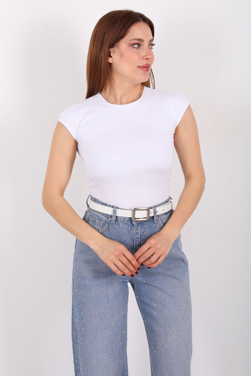 Kolsuz Bisiklet Yaka Kadın Beyaz Basic Body - 1