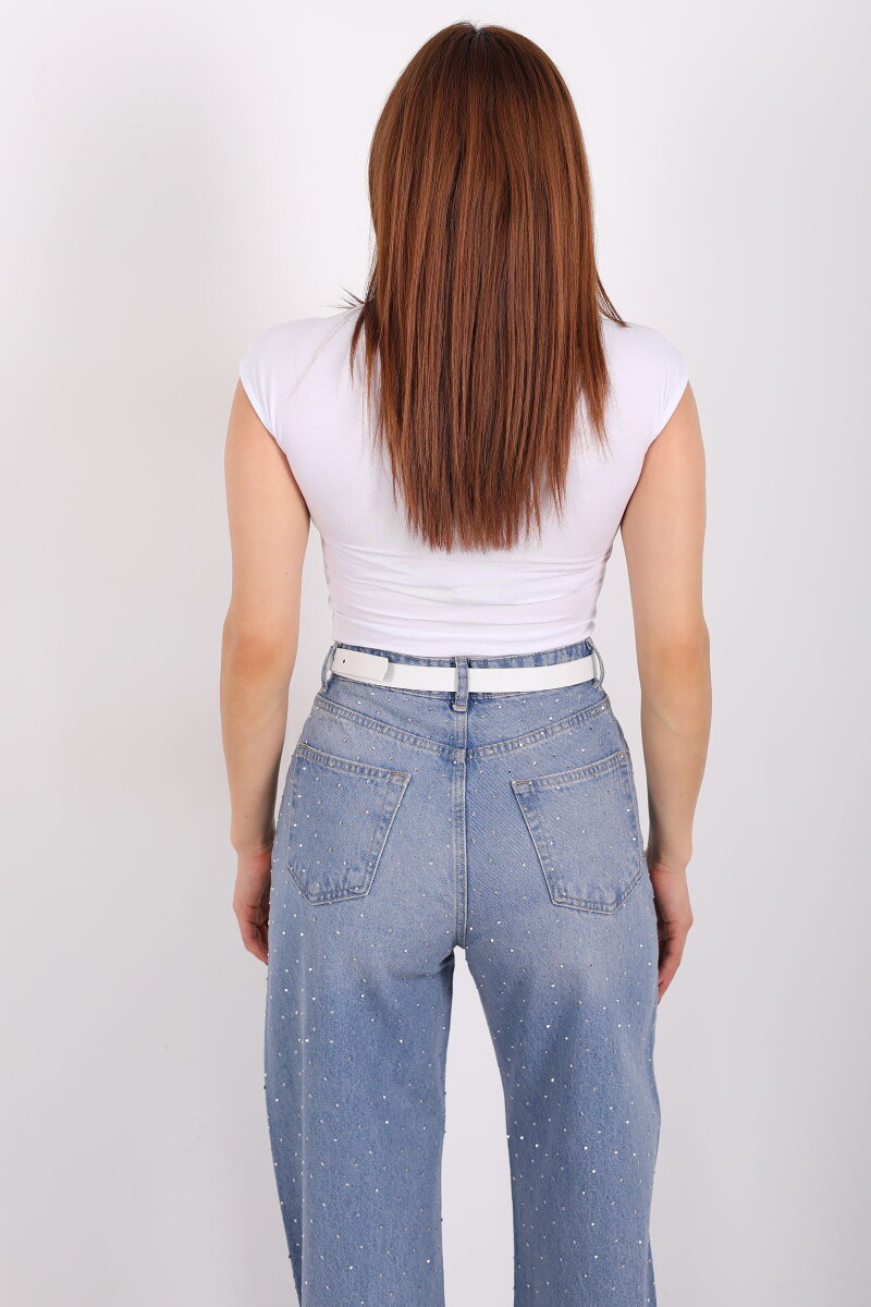 Kolsuz Bisiklet Yaka Kadın Beyaz Basic Body - 5