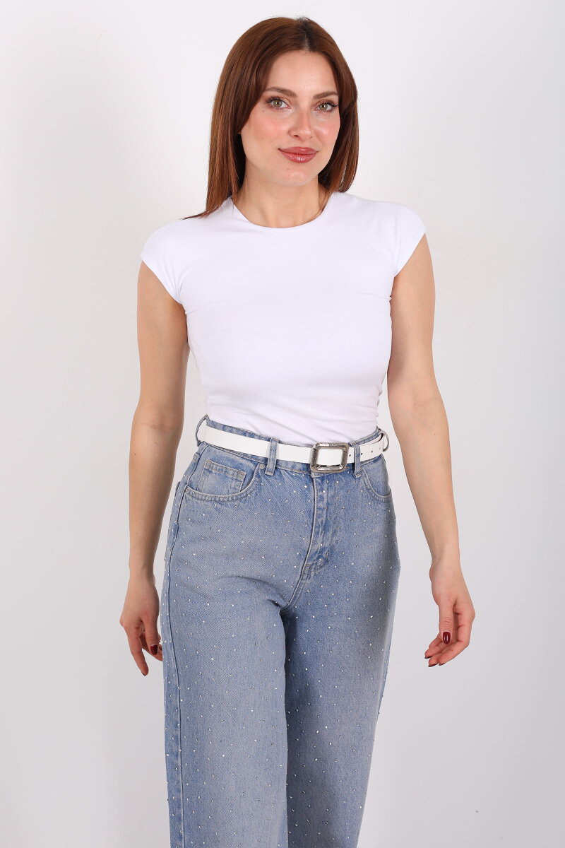 Kolsuz Bisiklet Yaka Kadın Beyaz Basic Body - 3