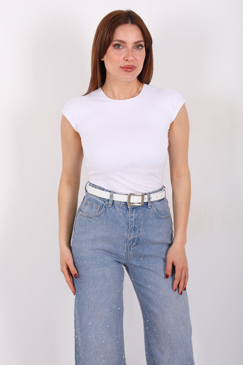 Kolsuz Bisiklet Yaka Kadın Beyaz Basic Body - 4