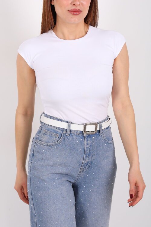 Kolsuz Bisiklet Yaka Kadın Beyaz Basic Body - Berox (1)