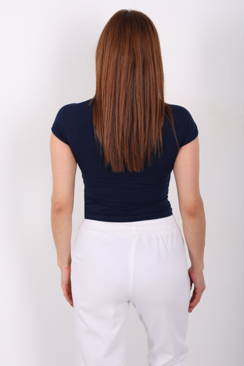 Kolsuz Bisiklet Yaka Kadın Lacivert Basic Body - 5