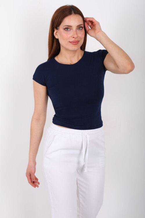 Kolsuz Bisiklet Yaka Kadın Lacivert Basic Body - Berox