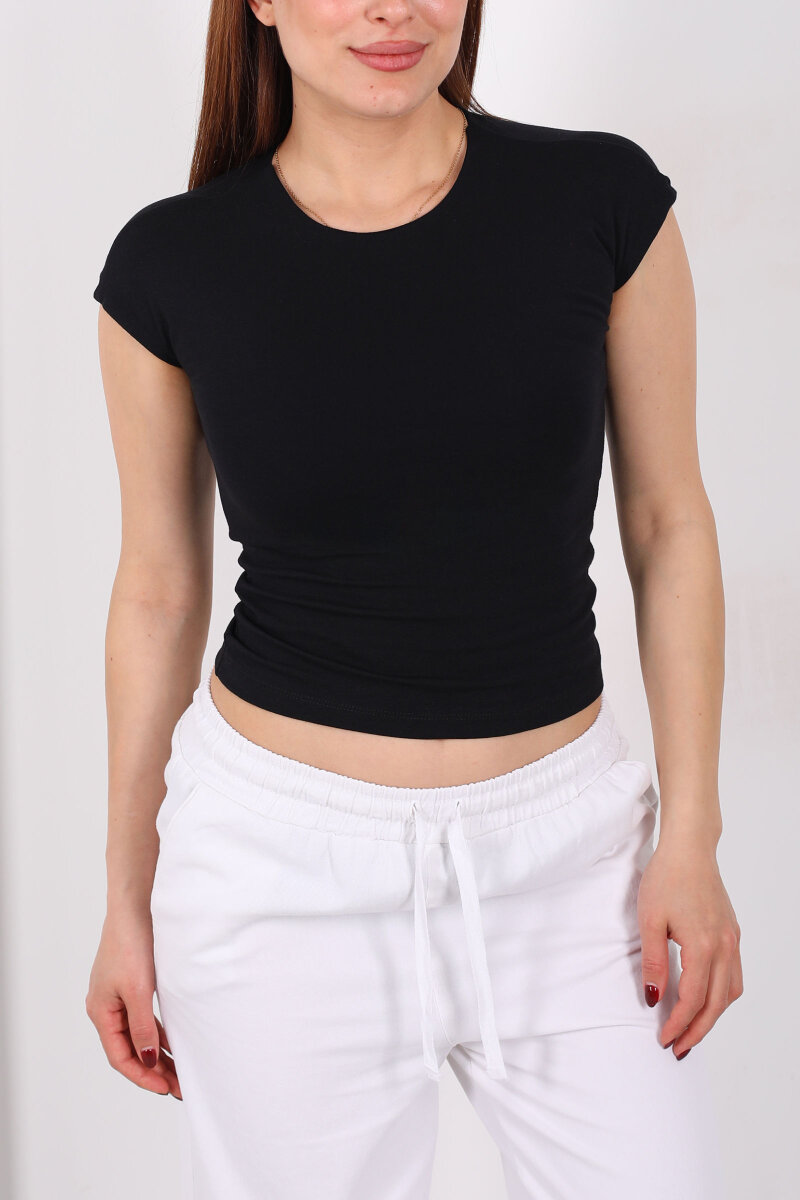 Kolsuz Bisiklet Yaka Kadın Siyah Basic Body - 2