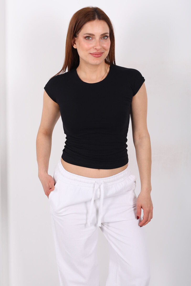 Kolsuz Bisiklet Yaka Kadın Siyah Basic Body - 4