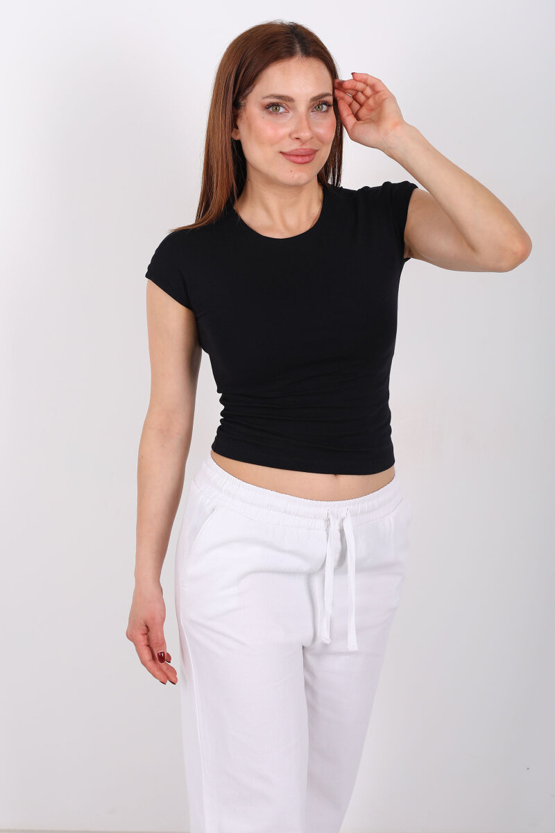 Kolsuz Bisiklet Yaka Kadın Siyah Basic Body - 1