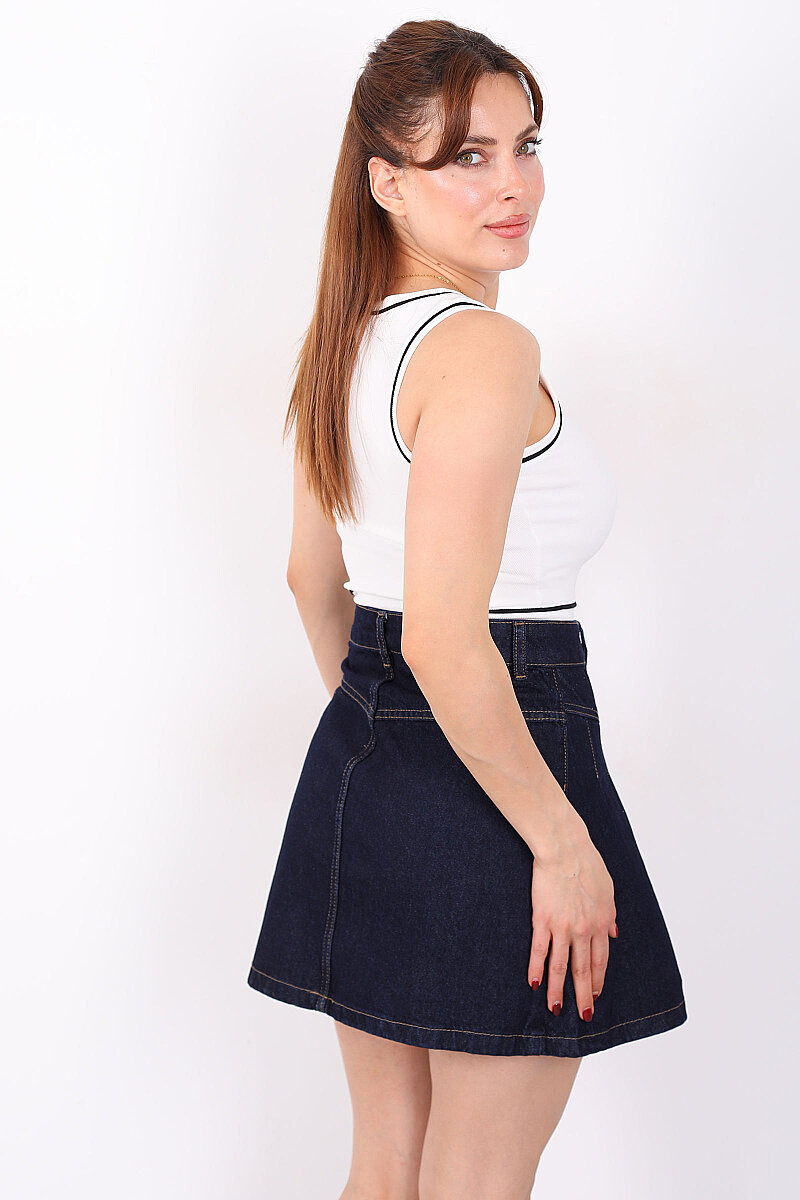 Kolsuz Biyeli Fitilli Beyaz Kadın Crop Top - 5