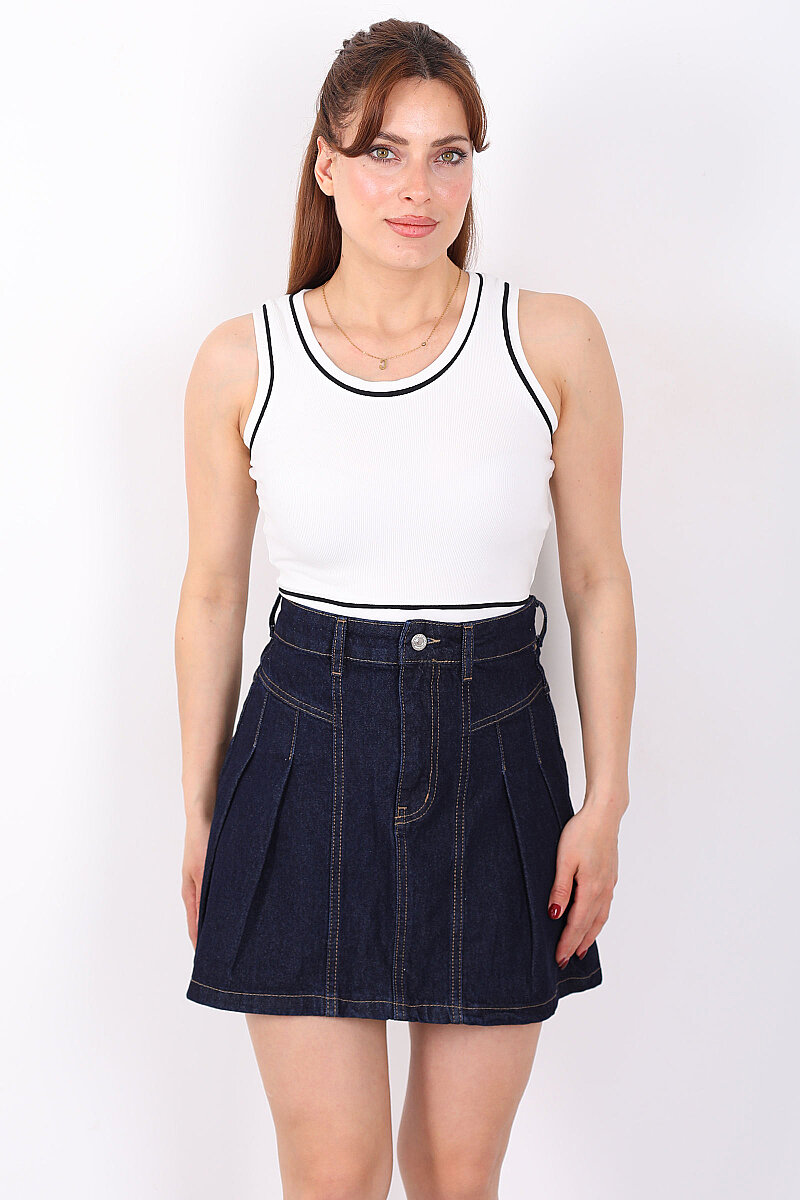 Kolsuz Biyeli Fitilli Beyaz Kadın Crop Top - 4