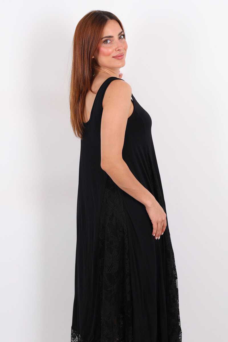 Kolsuz Dantel Detaylı Astarlı Siyah Kadın Elbise - 8
