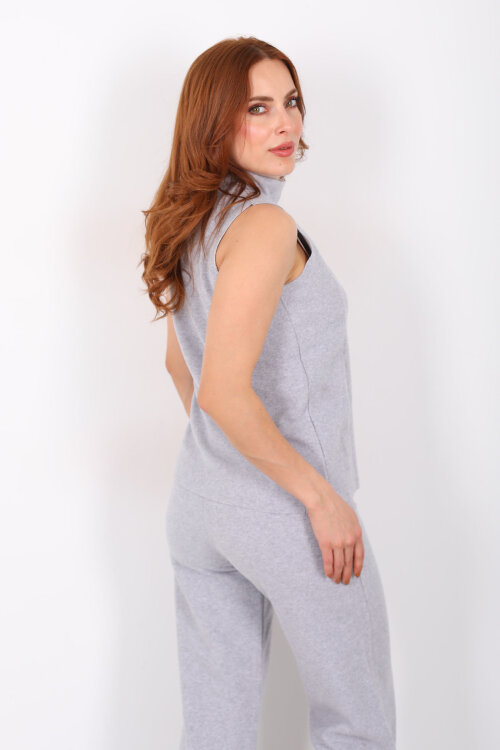 Kolsuz Dik Yaka Gri Melanj Kadın Fitilli Takım - 5