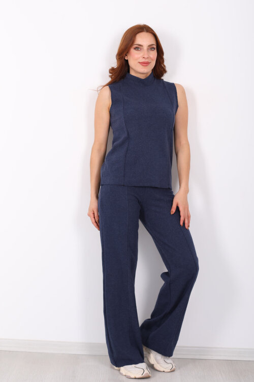 Kolsuz Dik Yaka Marin Kadın Fitilli Takım - 7