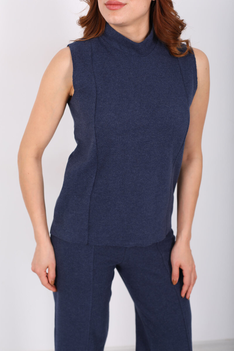 Kolsuz Dik Yaka Marin Kadın Fitilli Takım - 2