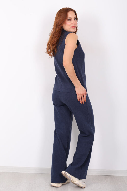 Kolsuz Dik Yaka Marin Kadın Fitilli Takım - 6