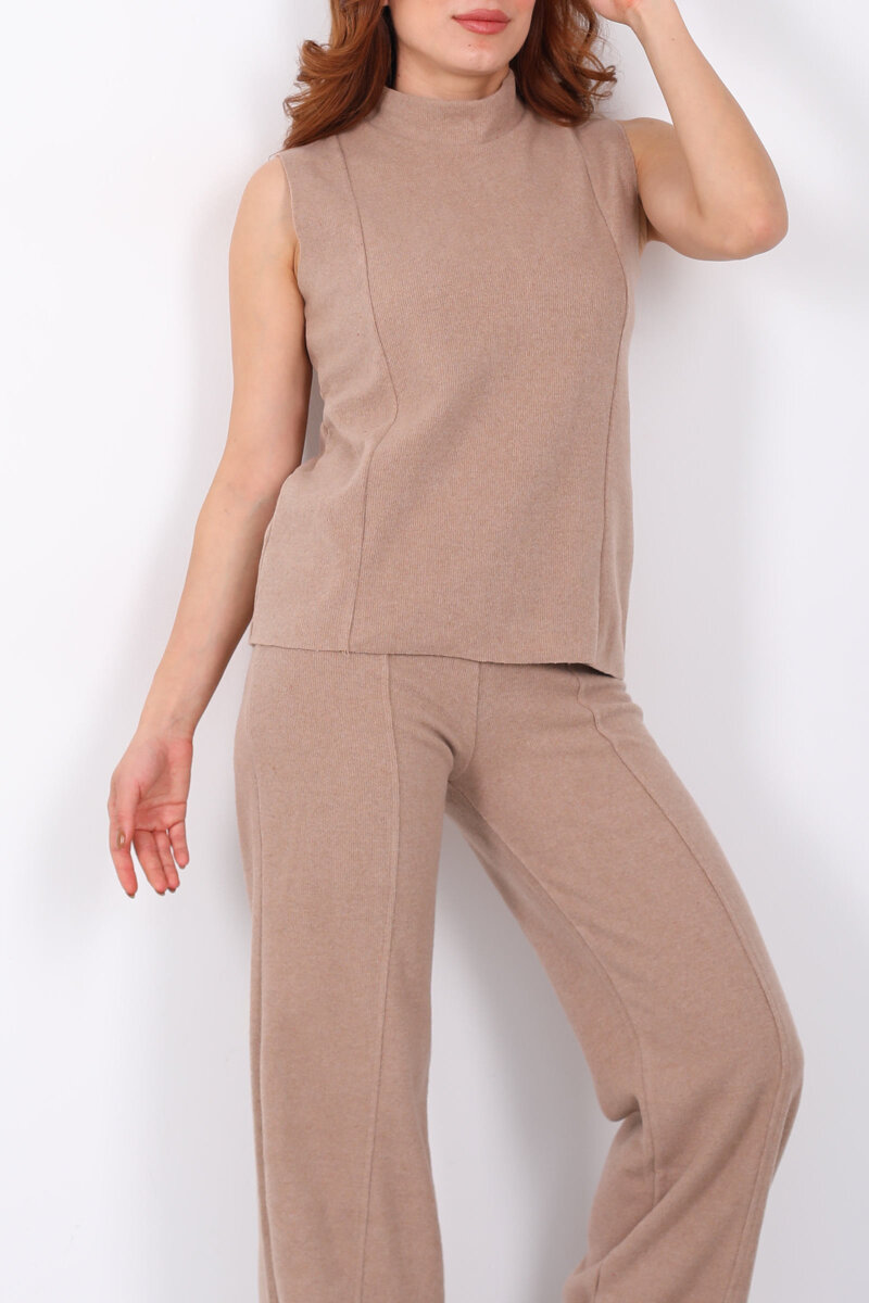 Kolsuz Dik Yaka Vizon Kadın Fitilli Takım - 2