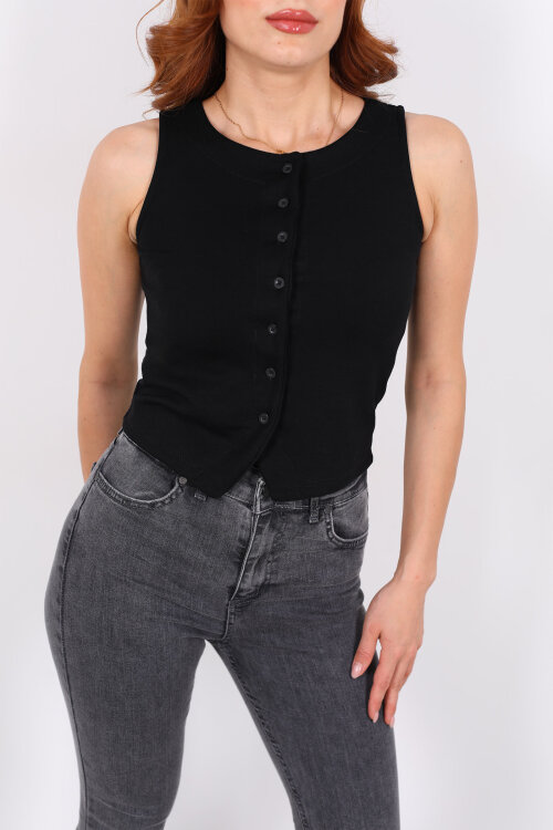 Kolsuz Düğmeli Siyah Kadın Modal Yelek - Berox (1)