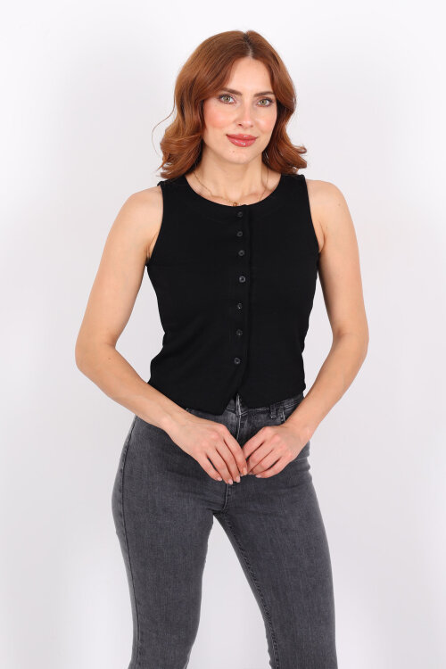 Kolsuz Düğmeli Siyah Kadın Modal Yelek - Berox