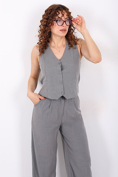 Kolsuz Fleto Cepli Antrasit Kadın Yelek - Berox