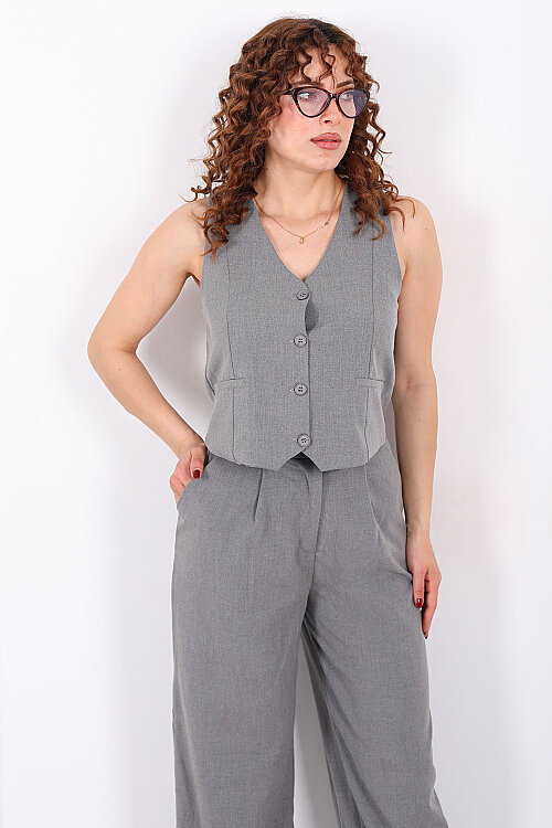 Kolsuz Fleto Cepli Antrasit Kadın Yelek - 3