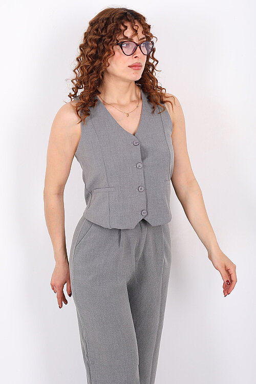 Kolsuz Fleto Cepli Antrasit Kadın Yelek - 4