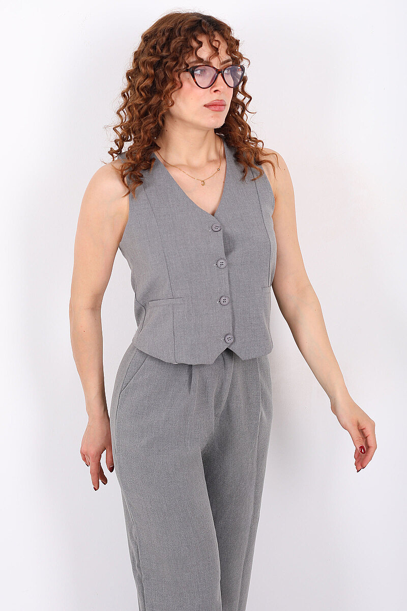 Kolsuz Fleto Cepli Antrasit Kadın Yelek - 4