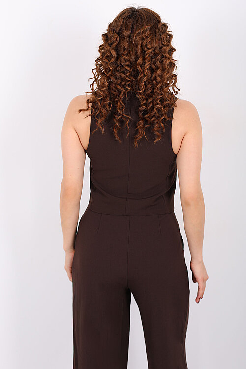 Kolsuz Fleto Cepli Kahverengi Kadın Yelek - 5