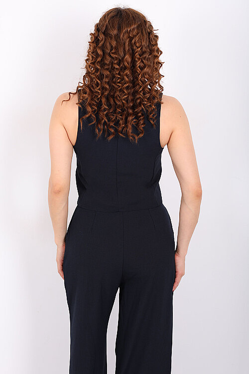 Kolsuz Fleto Cepli Lacivert Kadın Yelek - 5