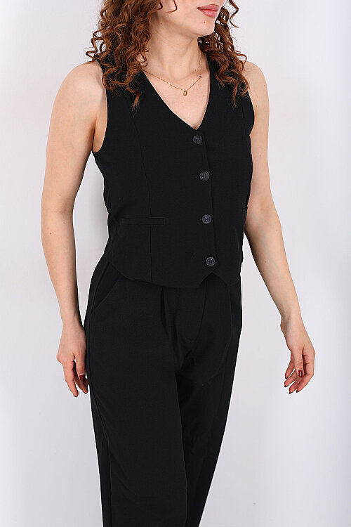 Kolsuz Fleto Cepli Siyah Kadın Yelek - Berox (1)