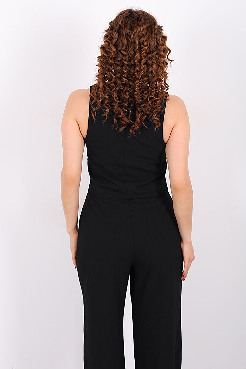 Kolsuz Fleto Cepli Siyah Kadın Yelek - 4