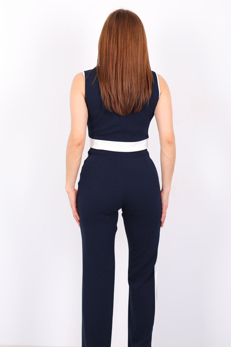 Kolsuz Garnili Düğmeli Lacivert Kadın Venedik Takım - 5