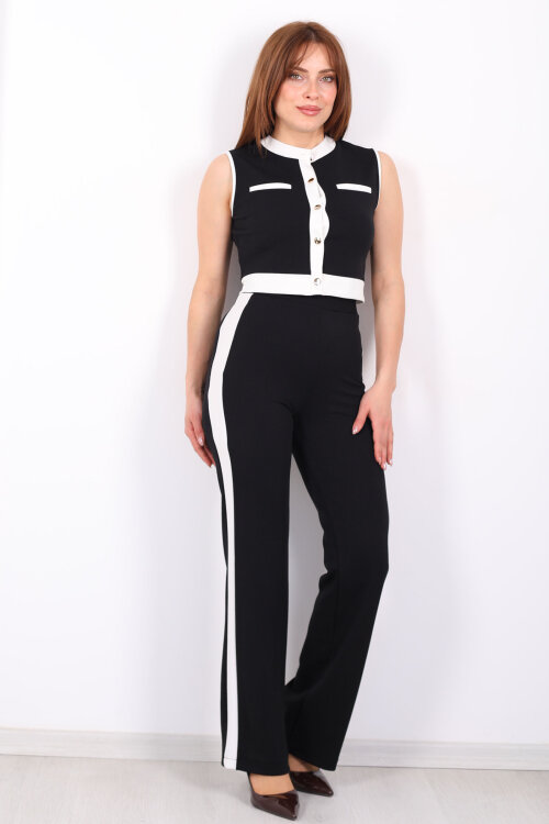 Kolsuz Garnili Düğmeli Siyah Kadın Venedik Takım - 6