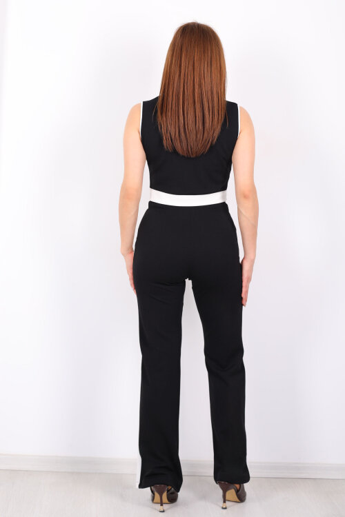 Kolsuz Garnili Düğmeli Siyah Kadın Venedik Takım - 5