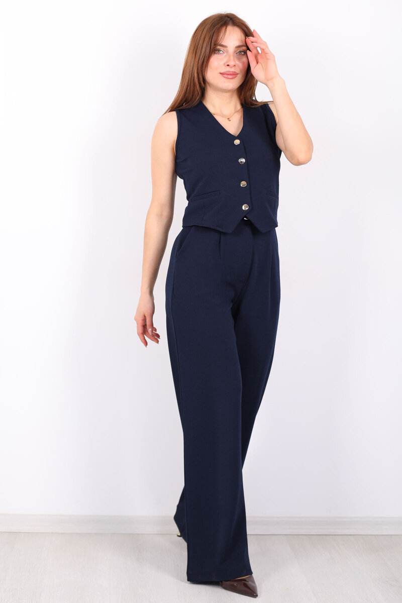 Kolsuz Venedik Krep Lacivert Kadın Takım - 3