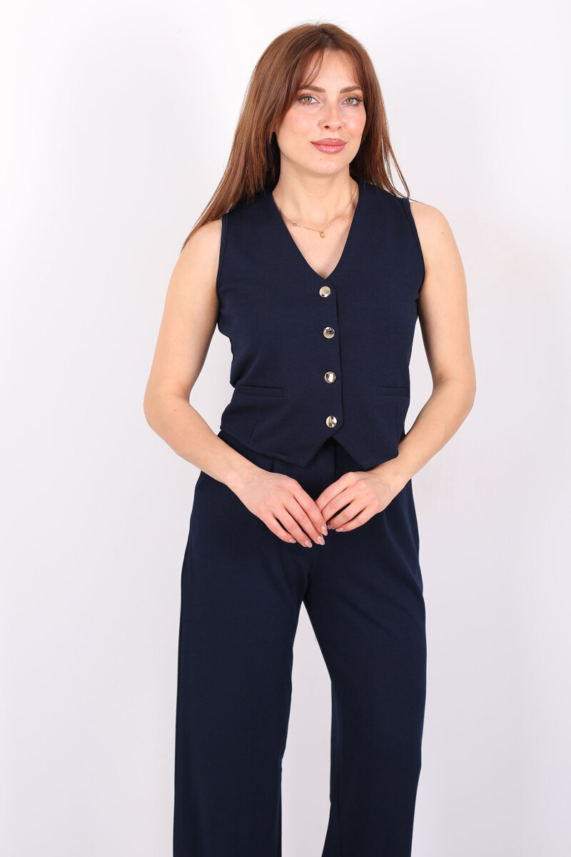 Kolsuz Venedik Krep Lacivert Kadın Takım - 4