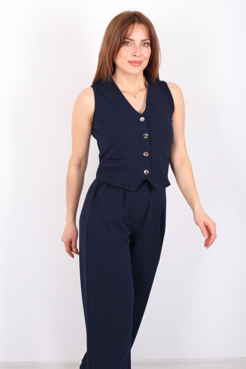 Kolsuz Venedik Krep Lacivert Kadın Takım - 7