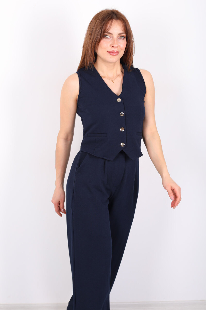 Kolsuz Venedik Krep Lacivert Kadın Takım - 7