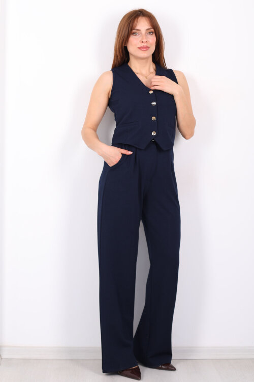 Kolsuz Venedik Krep Lacivert Kadın Takım - 5