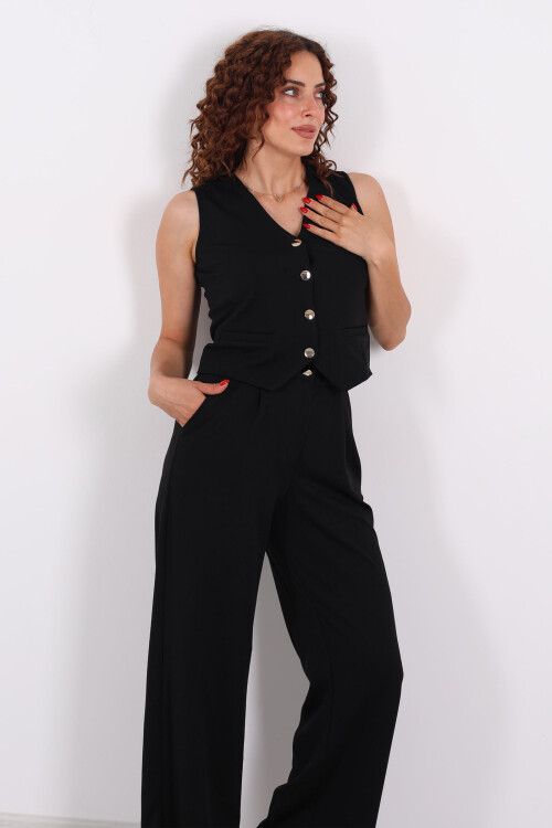 Kolsuz Venedik Krep Siyah Kadın Takım - 6