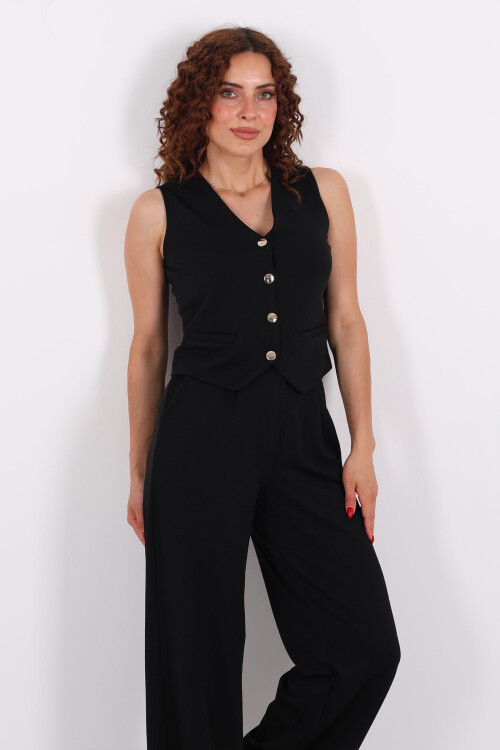 Kolsuz Venedik Krep Siyah Kadın Takım - 4