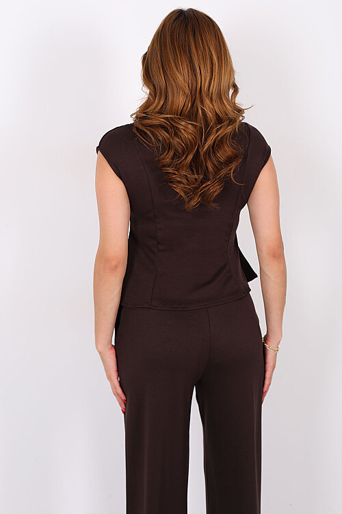 Kolsuz Modal Acı Kahve Kadın Peplum Bluz - 4