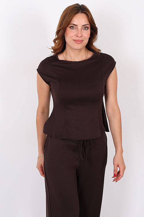 Kolsuz Modal Acı Kahve Kadın Peplum Bluz - 3
