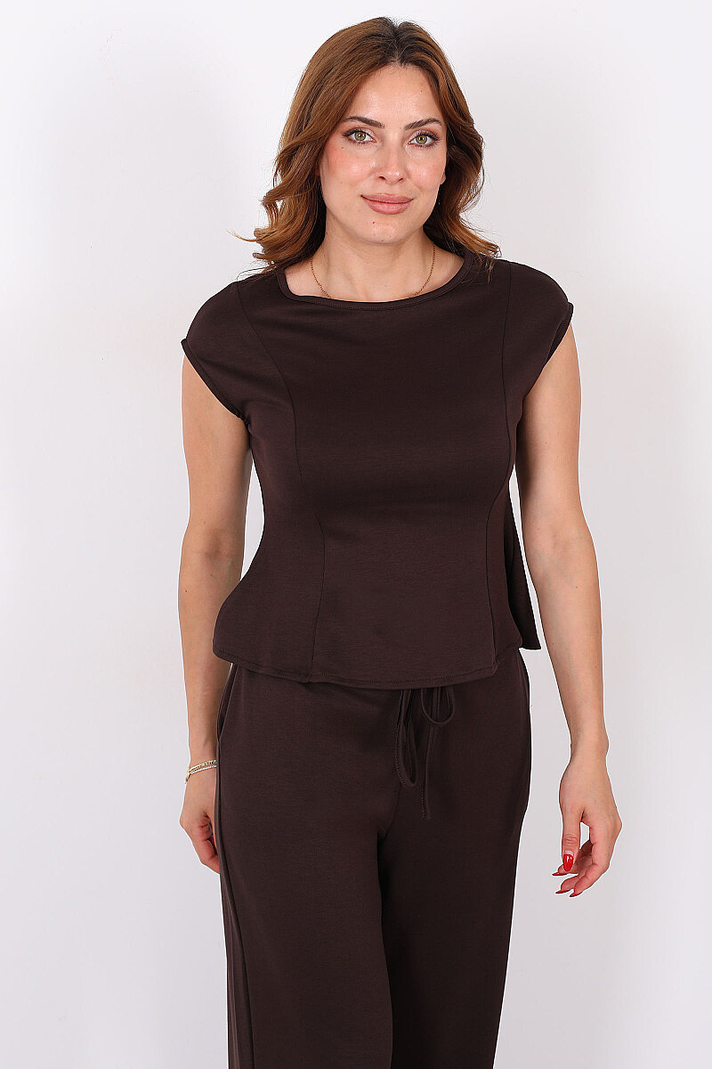 Kolsuz Modal Acı Kahve Kadın Peplum Bluz - 3