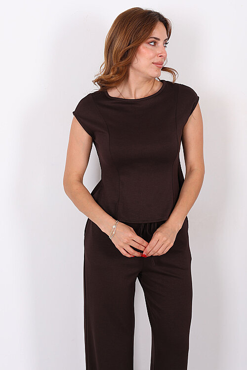 Kolsuz Modal Acı Kahve Kadın Peplum Bluz - Berox