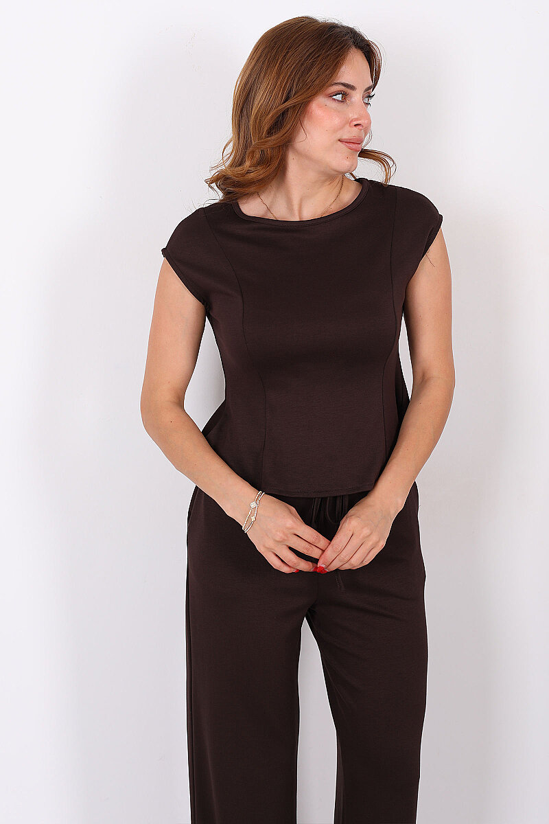 Kolsuz Modal Acı Kahve Kadın Peplum Bluz - 1
