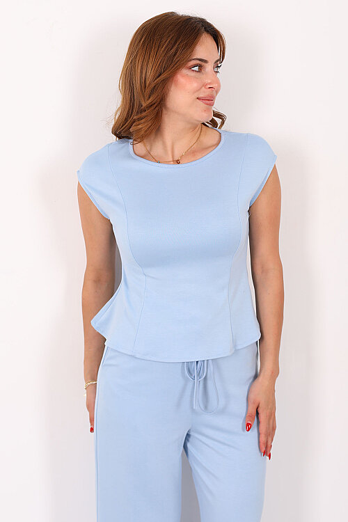 Kolsuz Modal Bebe Mavi Kadın Peplum Bluz - Berox
