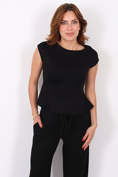 Kolsuz Modal Siyah Kadın Peplum Bluz - 3