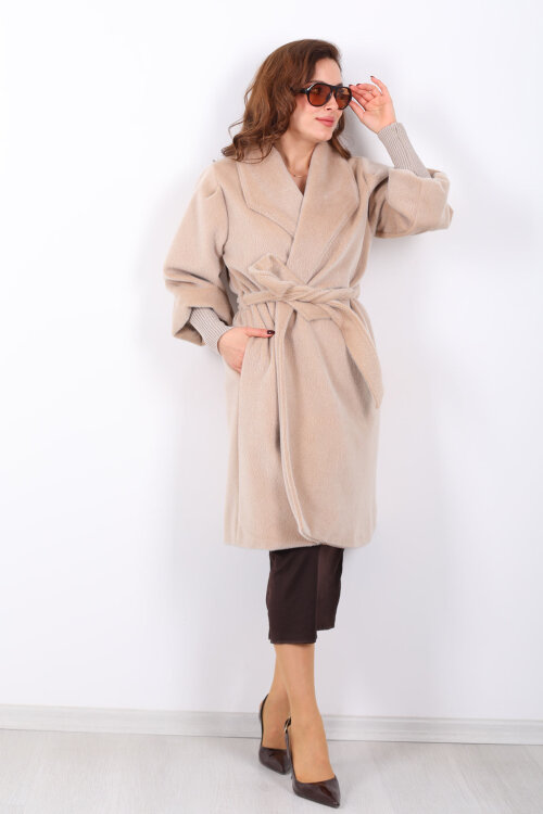 Kolu Ribanalı Kuşaklı Bej Kadın Kaban - Berox