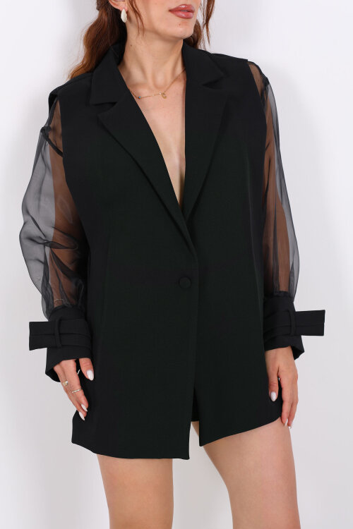 Kolu Şifon Siyah Kadın Blazer Ceket - Berox (1)