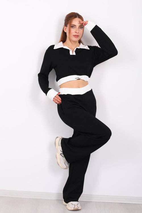 Kordon Ve Zımba Detaylı Garnili Siyah Kadın Modal Takım - 7